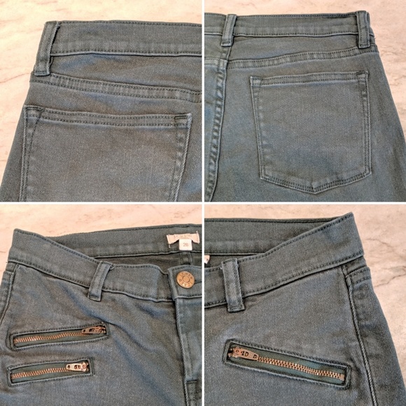 J Crew Dark Green Moto Zipper Pocket Jeans - Picture 7 of 8